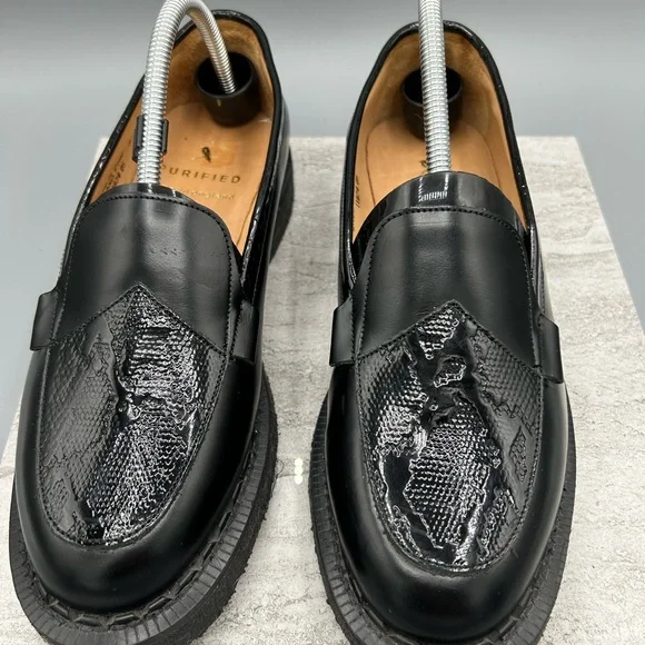 Women’s Black Leather Loafers, Size 8, Purified Brand, Eco Friendly From England - Picture 5 of 10